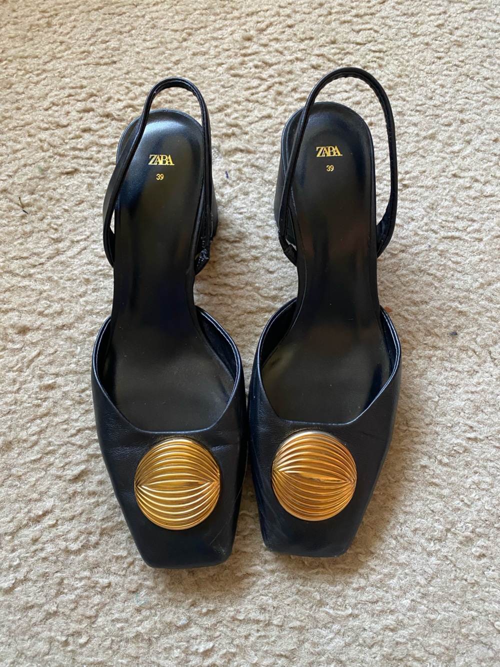 Zara Black Slingback Pumps with Gold Accent size 39
